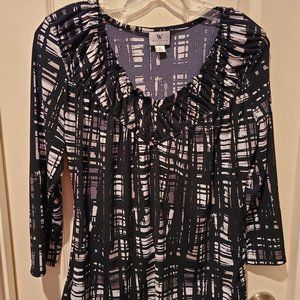 Worthington Stretch Blouse Size M Black w/Pattern